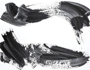A striking black and white painting featuring dynamic brush strokes that create a sense of movement and depth, evoking emotion and intrigue.