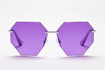 Octagonal-shaped purple sunglasses on a white background.