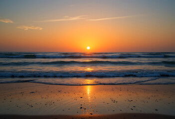 landscape with sea, sunset on the beach 