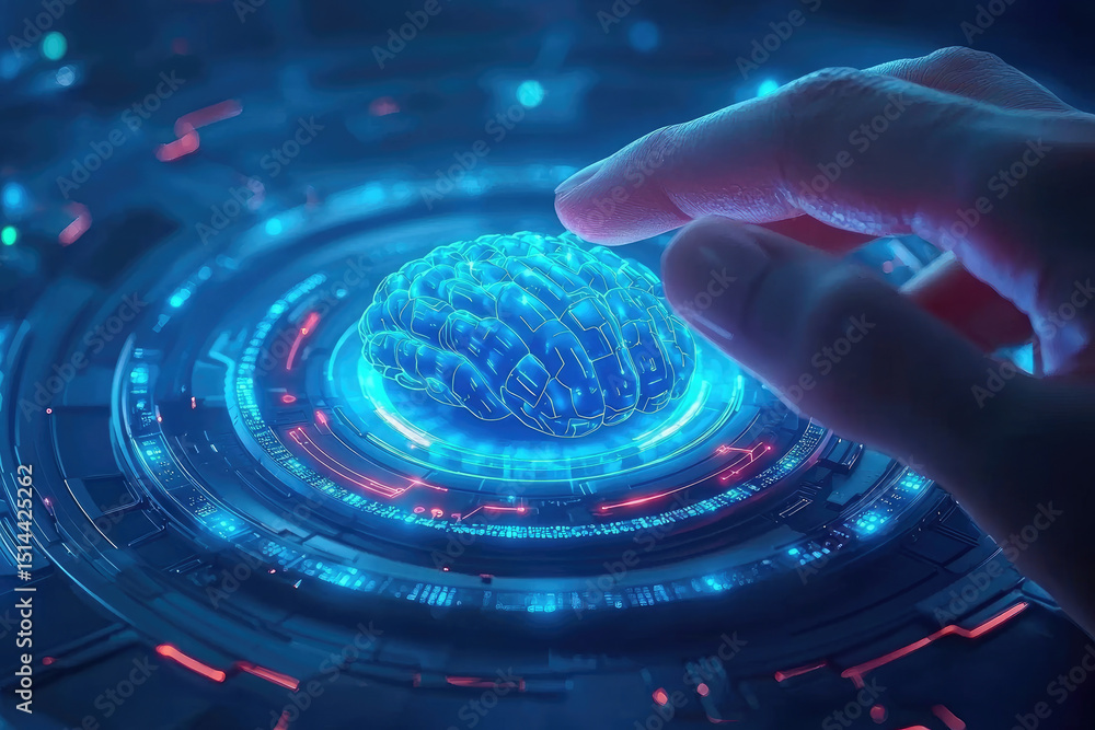 Aufkleber exploring the future of artificial intelligence interfacing human touch with digital minds in a futu