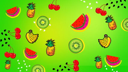 summer tropical fruit seamless pattern green background