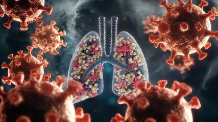 Coronavirus virus lung infection respiratory disease covid pandemic medical health detailed 3D medical illustration of lung infection concept with virus particles attacking respiratory system - Powered by Adobe