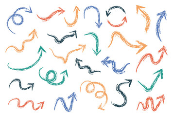 鉛筆書きしたカラーの矢印アイコンセット