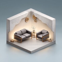 Cozy Isometric 3D Quokka Study Space