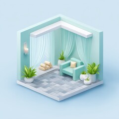 Isometric 3D Spa Room Design for Relaxation