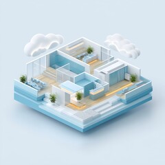Isometric 3D Render of a Modern Quokka-Inspired Space
