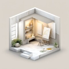 Isometric 3D Render of an Artist's Studio