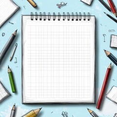 Blank Notebook with Doodles and Sketches Surrounding It