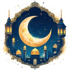 Crescent Moon with Lanterns for Ramadan Celebration