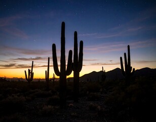 Silhouette cacti at twilight