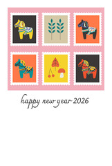 2026年　ダーラナホースの切手フレームの年賀状