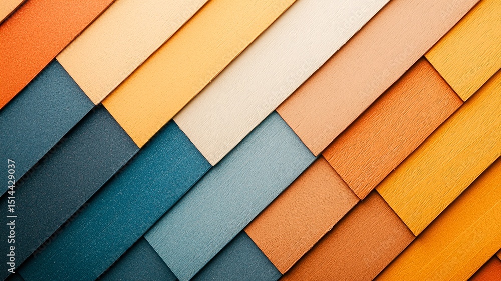 Poster diagonal pattern of textured rectangles in warm and cool color gradient