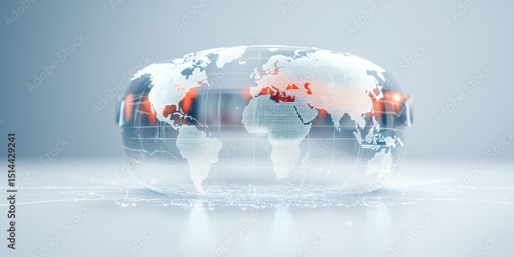 Poster business developmen concept. Transparent globe displaying a world map with a modern design.
