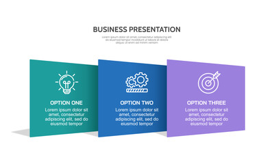 Fototapeta na wymiar 3 Options Infographic square design template. Presentation, Report, Banner, Poster, Strategy and Plan. Vector illustration.