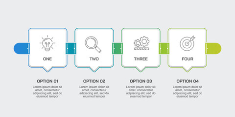 4 steps infographic square design template. Presentation, Plan, Timeline, Marketing and Strategy. Vector illustration.