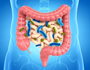 Human digestive tract with bacteria