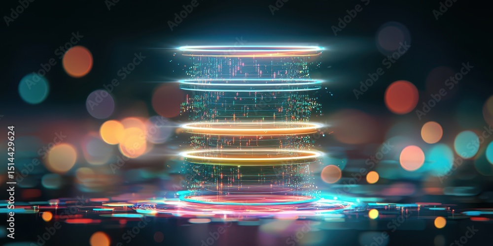 Poster business developmen concept. a vibrant, abstract representation of glowing circles and illuminated l