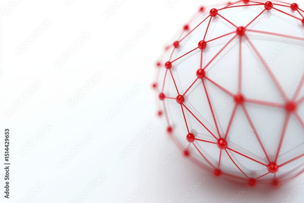 Poster business developmen concept. Abstract network sphere with red connections on a white background.