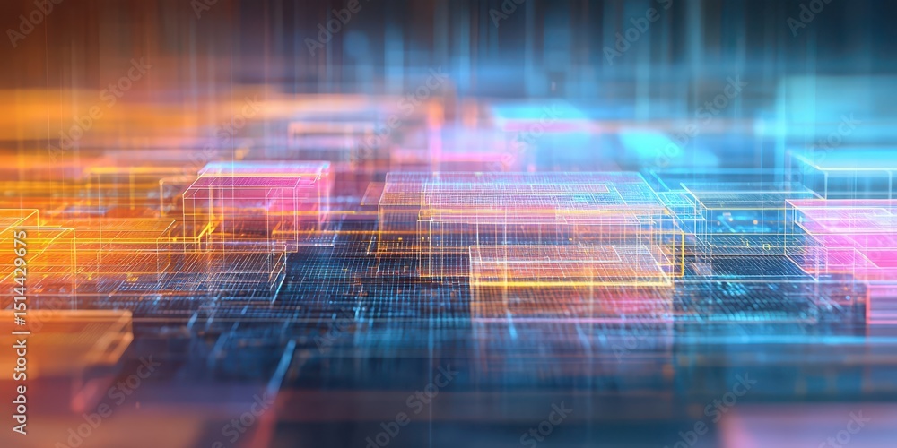 Poster business developmen concept. Abstract digital representation with vibrant colors and geometric patterns.