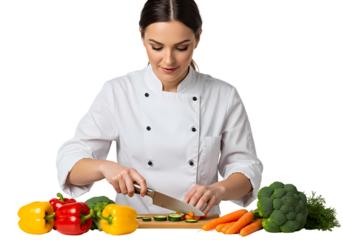 Female Chef Preparing Vegetables Healthy Cooking Recipes isolated on transparent background