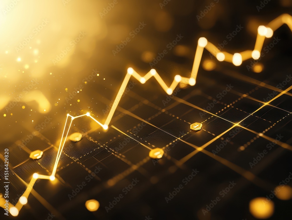 Poster business developmen concept. rising financial graph with a golden hue and dynamic lines.
