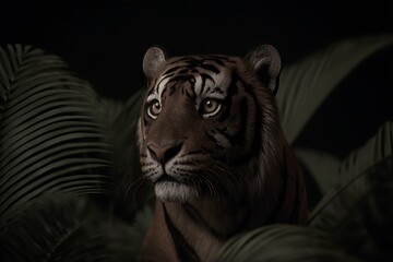 Tiger portrait in moody tropical setting