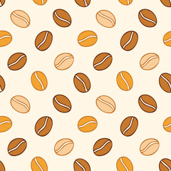 Obraz premium Pattern of coffee beans is shown in various sizes and colors. Concept of warmth and comfort