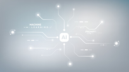 AI Circuit Vector with Digital Technology Electronic Data Network and AI Computer Background.