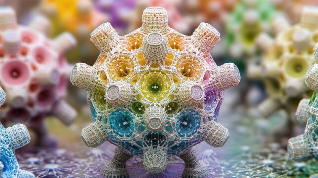 Intricate, rainbow-hued geometric sphere, detailed fractal structure - Powered by Adobe