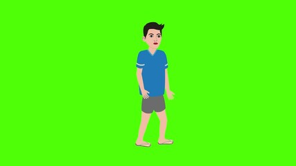 2d animation Boy cartoon character walking video and green screen background