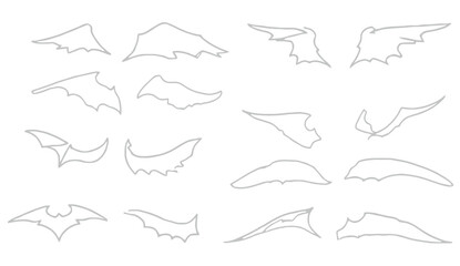 Collection of Minimalist Bat Wings Silhouettes for Halloween Graphic Design and Decoration