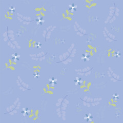 Seamless pattern of pastel purple flowers and leaf on a light background. Delicate floral pattern, Vintage flower pattern, field of flowers, print for fabric, textile, wallpaper, baby clothes.