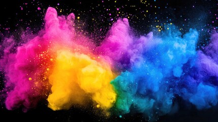 Vibrant multicolored powder explosion against a black background (1)