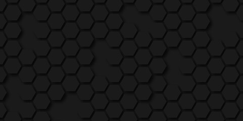 Dark Hexagon Background Geometric Seamless Tech Pattern Honeycomb Shapes Matte Surface Background Design.
