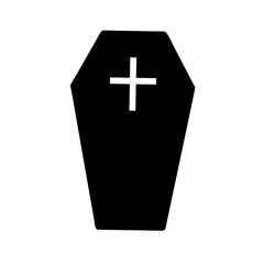 Obraz premium Minimalist Black Coffin with Cross Icon – Vector for Gothic and Death UI