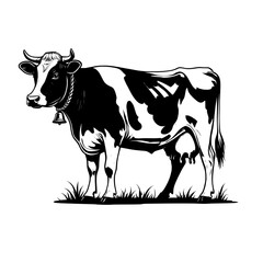cow on a white background , black and white cow
cow on the grass , a cow with a bell standing on grass art