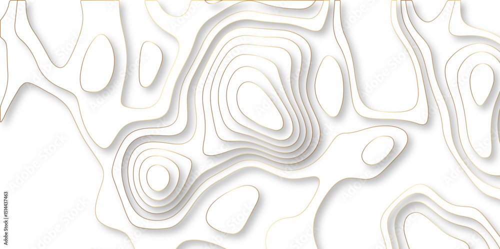 Poster Abstract white golden Topographic line map background with shadows. Contour elevation topographic and textured Background Modern design with White background with topographic wavy pate for decoration.