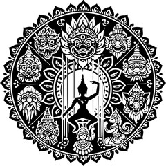 sketch vector silhouette illustration design icon logo symbol detail mandala ancient wayang character classic ethnic traditional
