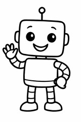 Cute Cartoon Robot Waving - Friendly AI Character Coloring Page