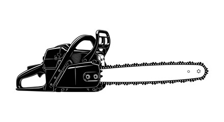 Chainsaw Detailed Line Drawing of Equipment on transparent Background
