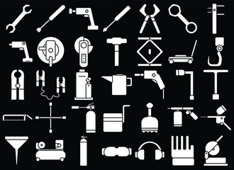 Repair car tools equipment set icon illustration. Set of vector icons tools car workshop