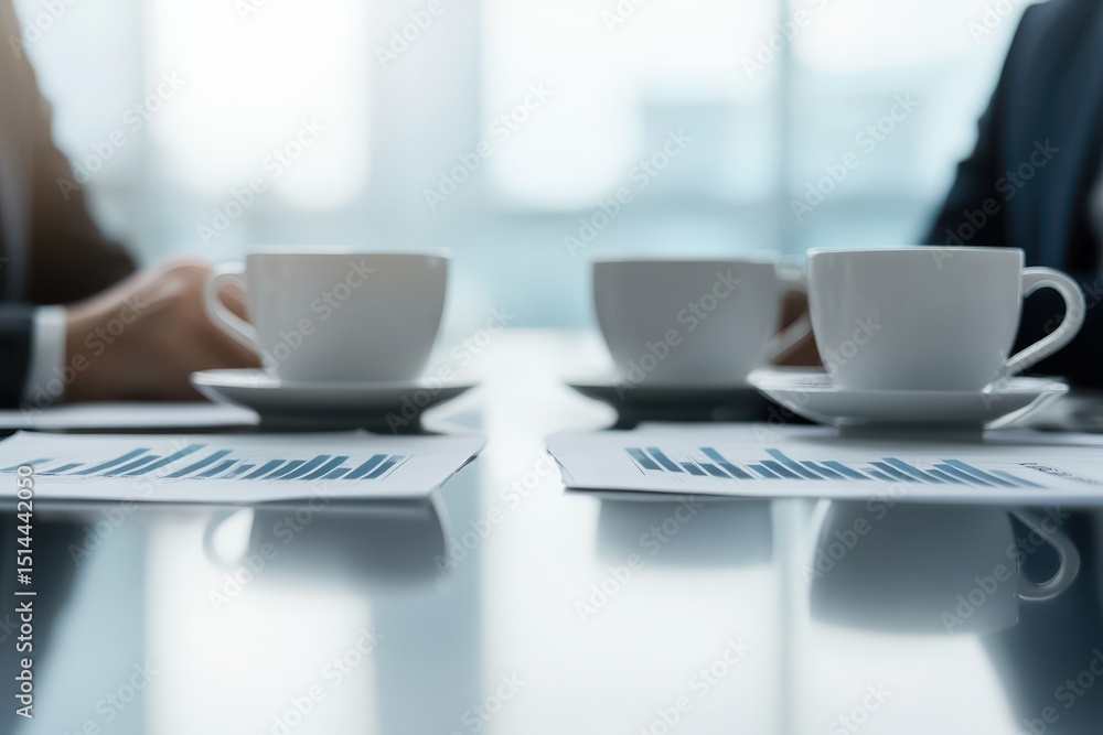 Poster business discussing topview concept. business meeting with coffee cups and charts on a polished tabl