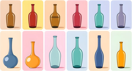 Colored bottles, Set of bottles, Bottle collection, Colorful bottles, Glass bottles, Transparent bottles, Decorative bottles, Rainbow bottles, Assorted bottles, Multicolor bottles, Plastic bottles, Vi