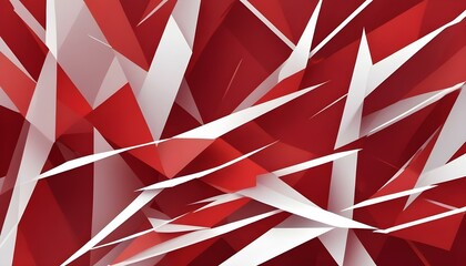 Bold abstract artwork comprised of sharp red and white triangle elements, creating a dynamic scene.