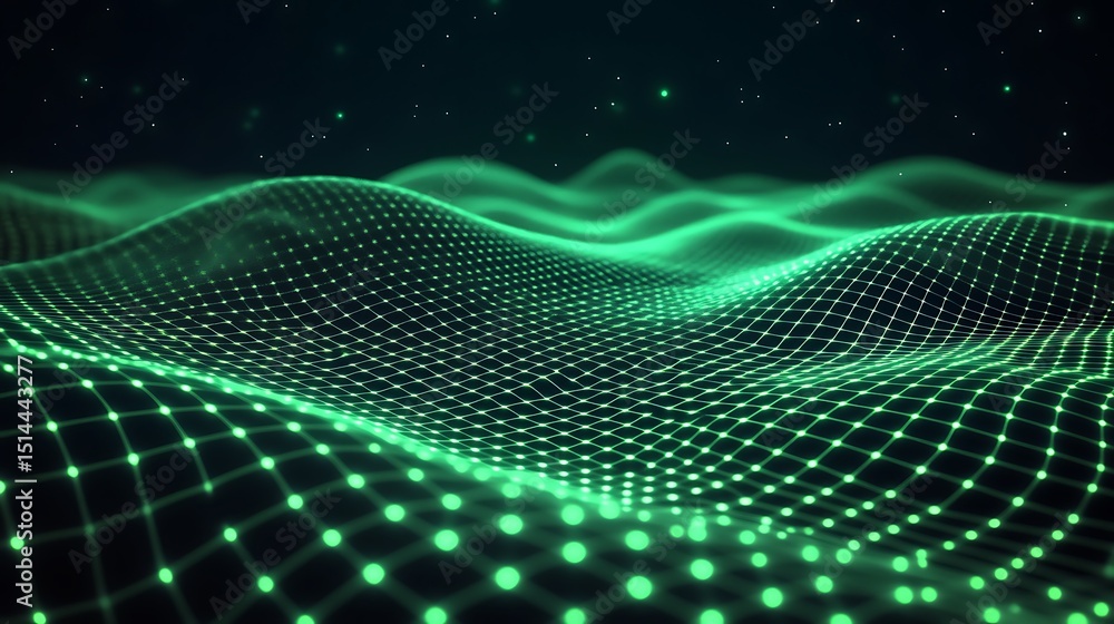 Poster abstract green technology background with digital grid wave for network connection design