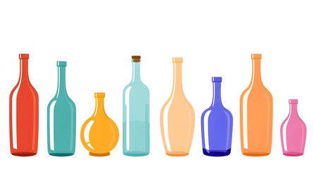 Colored bottles, Set of bottles, Bottle collection, Colorful bottles, Glass bottles, Transparent bottles, Decorative bottles, Rainbow bottles, Assorted bottles, Multicolor bottles, Plastic bottles, Vi