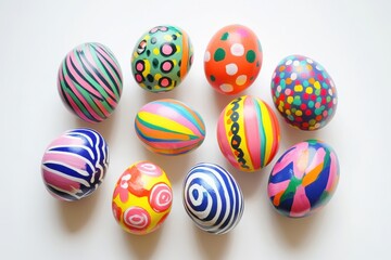 Fototapeta premium Ten hand painted easter eggs colorful designs.