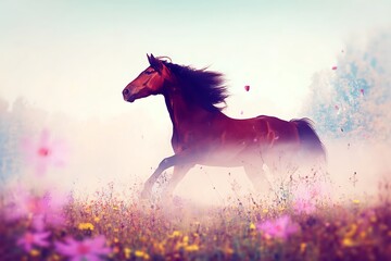 Horse running through a magical field