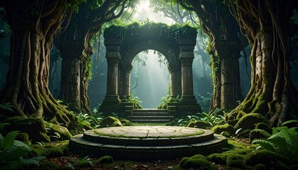 Ancient mossy stone portal in jungle