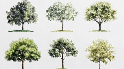 Obraz premium A collection of digitally painted trees in varying shades of green conveying growth and nature s